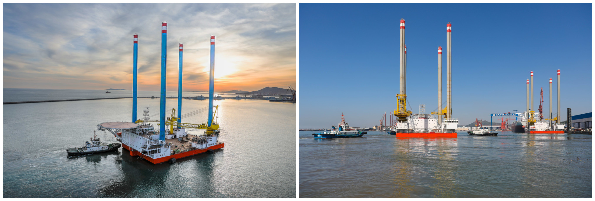 渤船重工建造的華科1號(hào)、2號(hào)自升助航式作業(yè)平臺(tái)命名交工